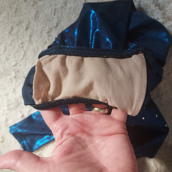 Gymnastic Ice Skating Dance Metallic Blue Leotard Bodysuit Rhinestone Detail - Picture 6 of 7